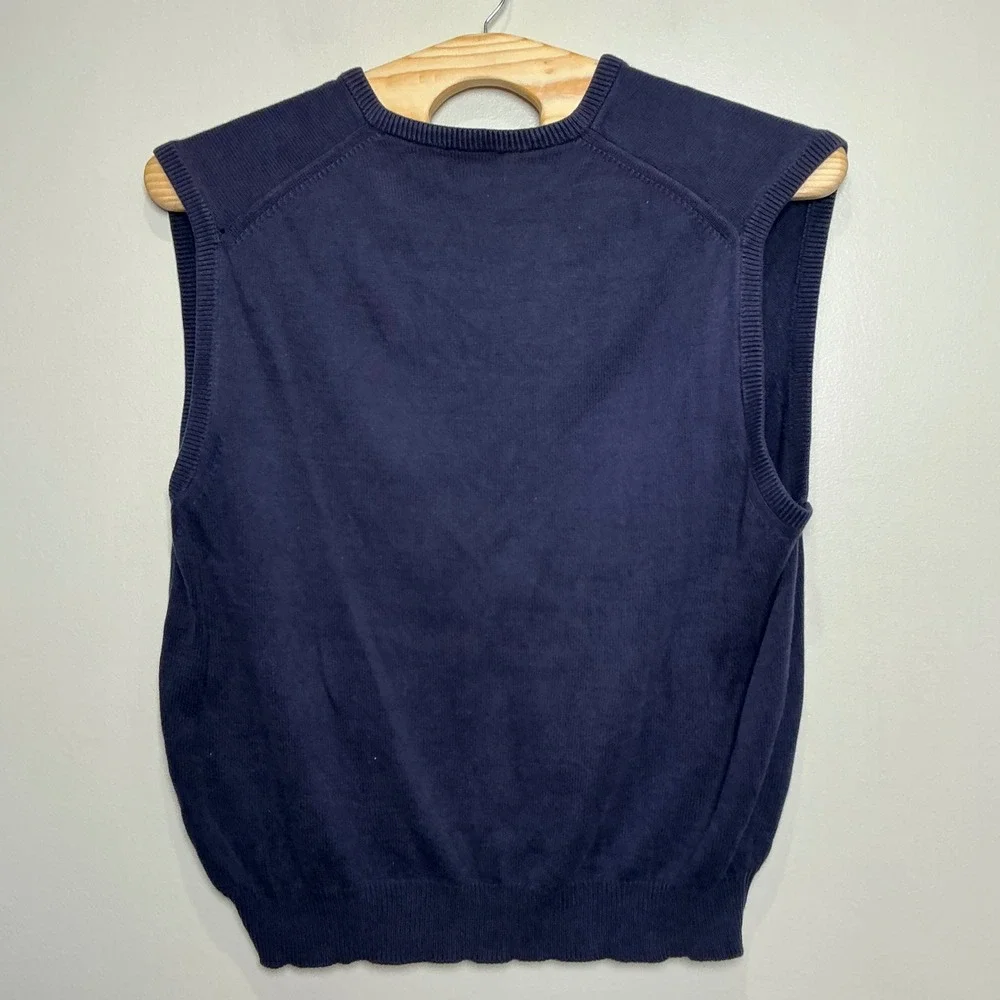 Brooks Brothers Brooks Golf Sweater Vest V-Neck Cotton Mens L Navy Blue USA